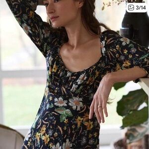 Doen Floral Midi Dress - Black and Yellow